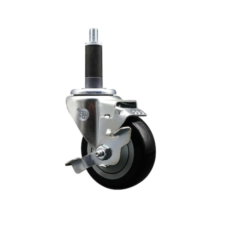 Service Caster 3.5'' Black Poly Swivel 1'' Expanding Stem Caster with Brake SCC-EX20S3514-PPUB-BLK-TLB-1